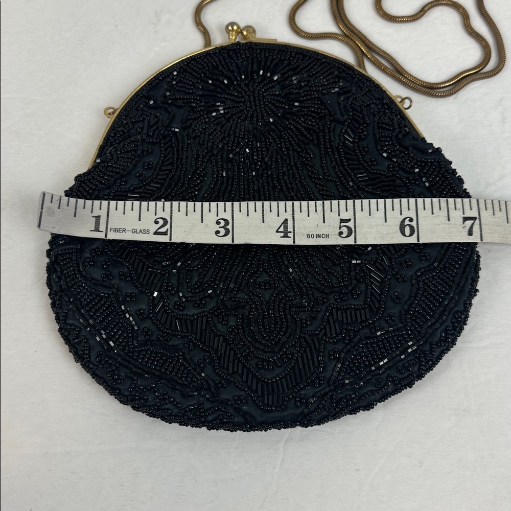 Vintage Black Silk Beaded Kiss Lock Clutch Purse - Picture 9 of 12
